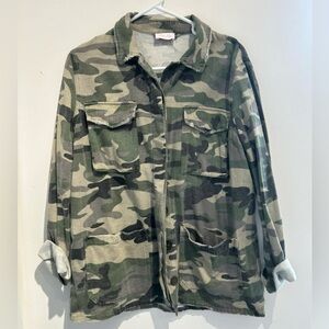 Camo Utility Jacket Oversized Button Up Shirt Military Army Green Shacket